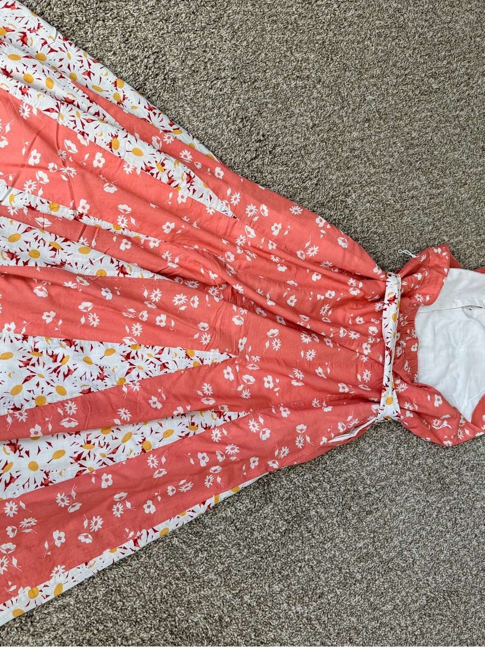 Maeve Coral One-Shoulder Floral Shirtdress with White Trim - Picture 5 of 7